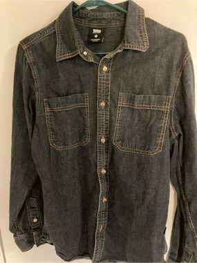 Teton Denim-Style Black Casual Button-Down Shirt